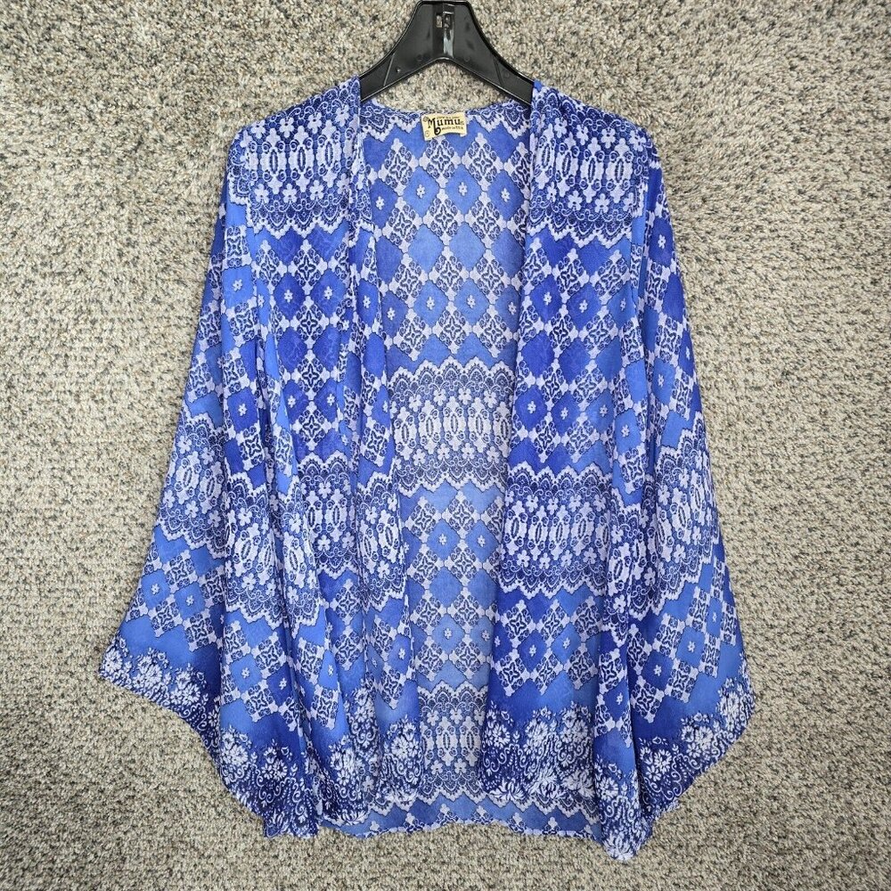Show Me Your Mumu Cardigan Womens Medium Blue Sheer Open Front Casual Ladies